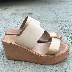 Chinese Laundry two tone platform slides with suede heel